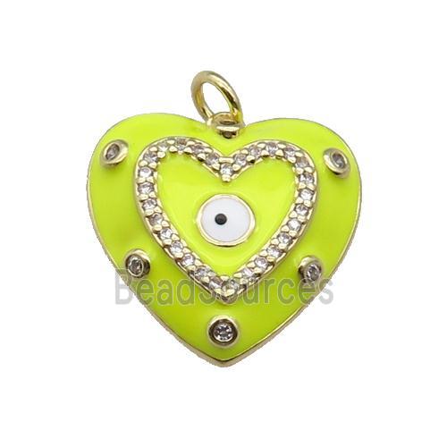 copper Heart pendant with yellow enamel, evil eye, gold plated