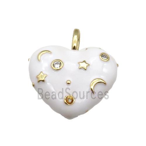 copper Heart pendant with white enamel, moon star, gold plated