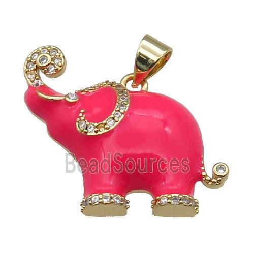 copper Elephant charm pendant with red enamel, gold plated