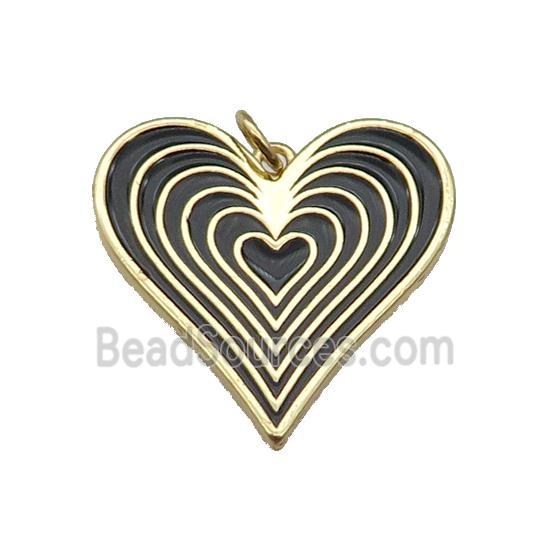 copper Heart pendant with black enamel, gold plated