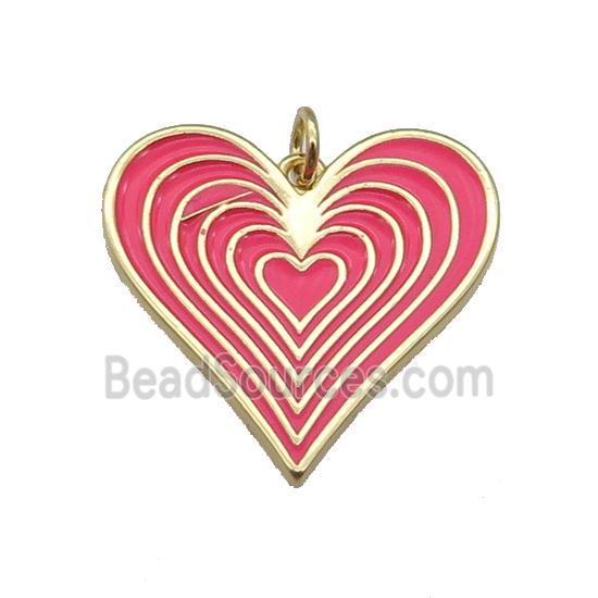 copper Heart pendant with hotpink enamel, gold plated