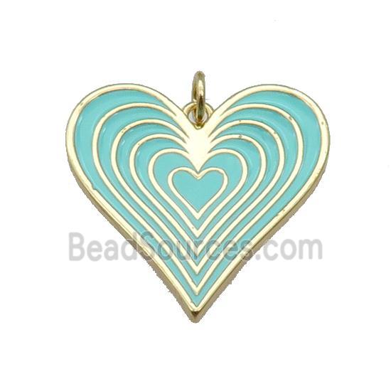 copper Heart pendant with lt.green enamel, gold plated