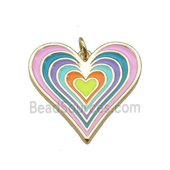 copper Heart pendant with multicolor enamel, gold plated