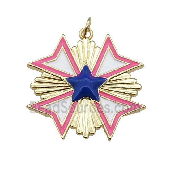 copper Star Medal pendant with white enamel, gold plated