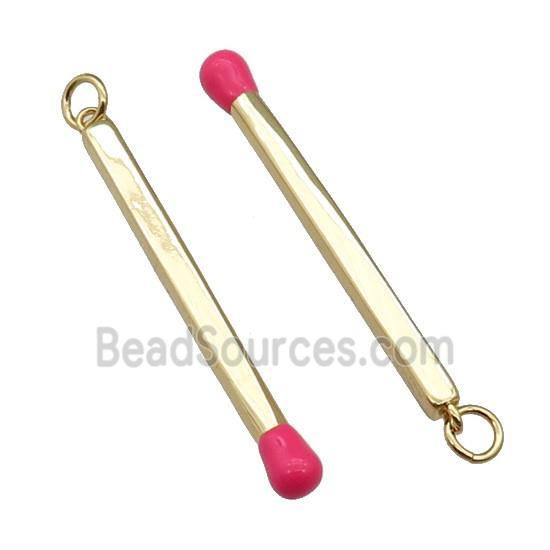 copper Matches charm pendant with hotpink enamel, gold plated