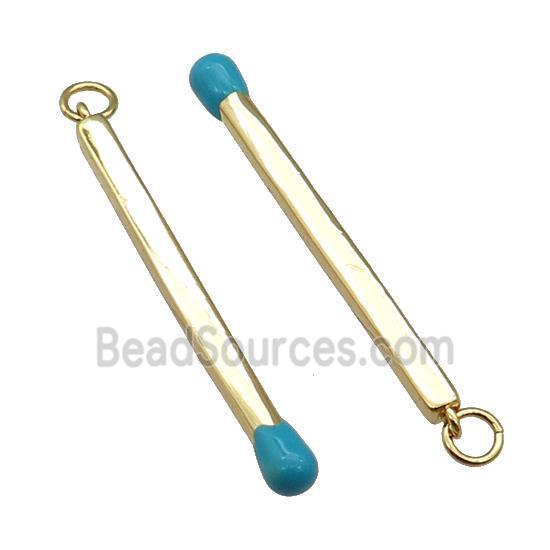 copper Matches charm pendant with blue enamel, gold plated