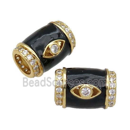 copper Tube beads paved zircon with black enamel, eye, gold plated