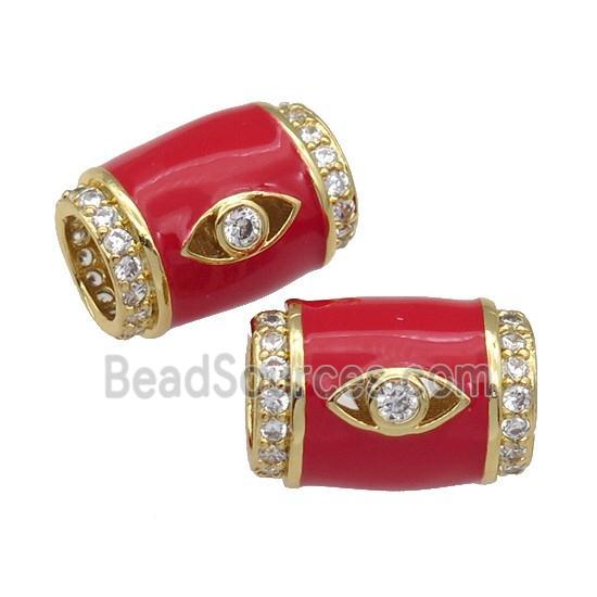 copper Tube beads paved zircon with red enamel, eye, gold plated