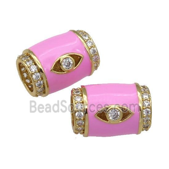 copper Tube beads paved zircon with pink enamel, eye, gold plated