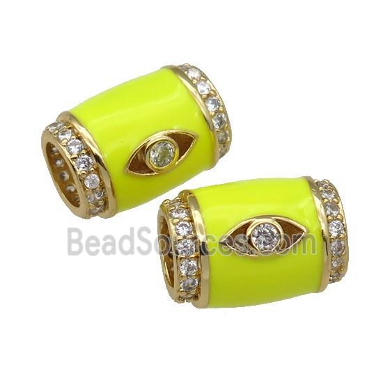 copper Tube beads paved zircon with yellow enamel, eye, gold plated