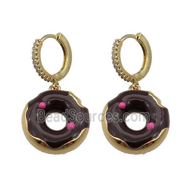 copper Hoop Earring paved zircon with black enamel donut, gold plated