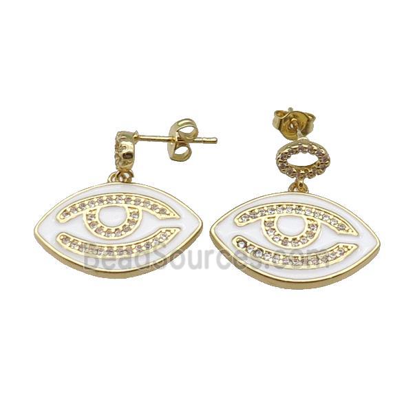 copper Stud Earring with white enamel Eye, gold plated