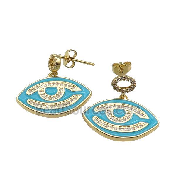 copper Stud Earring with teal enamel Eye, gold plated