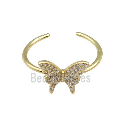 copper Butterfly Ring paved zircon, gold plated