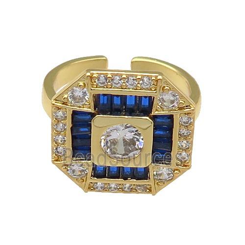 copper Ring paved zircon, blue, gold plated