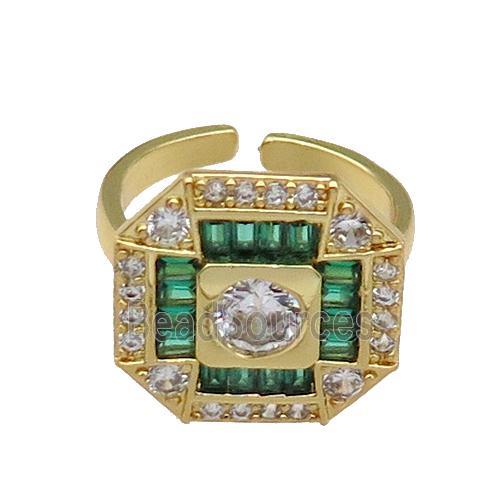 copper Ring paved zircon, green, gold plated