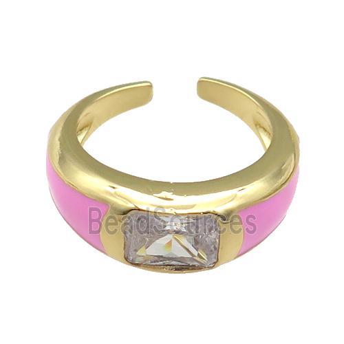 copper Ring paved zircon with pink enamel, gold plated