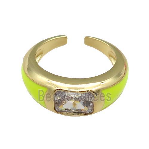 copper Ring paved zircon with yellow enamel, gold plated