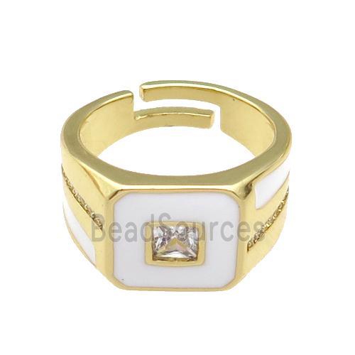 copper Ring paved zircon with white enamel, gold plated