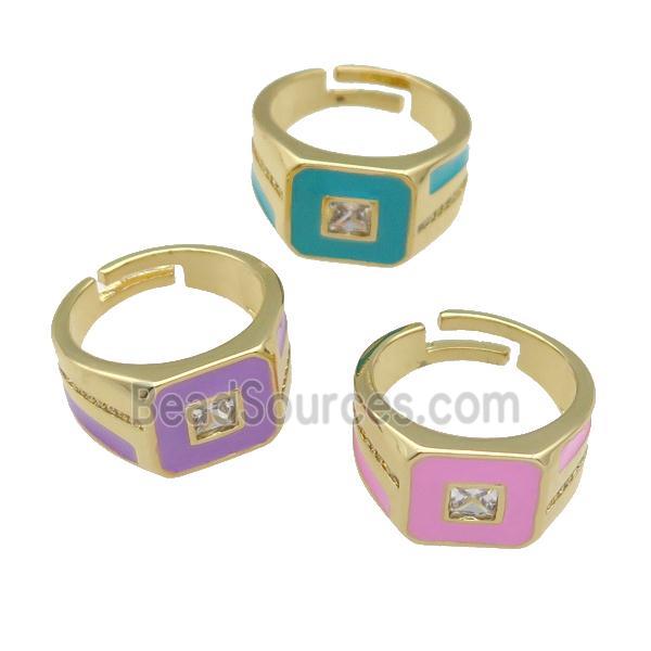 copper Ring paved zircon with enamel, gold plated, mixed