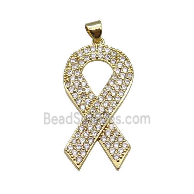 copper pendant paved zircon, Awarenness Ribbons, gold plated