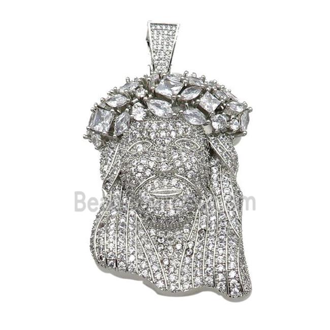 copper Jesus pendant paved zircon, platinum plated