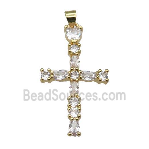 copper Cross pendant paved zircon, gold plated