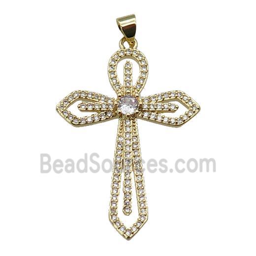 copper Cross pendant paved zircon, gold plated