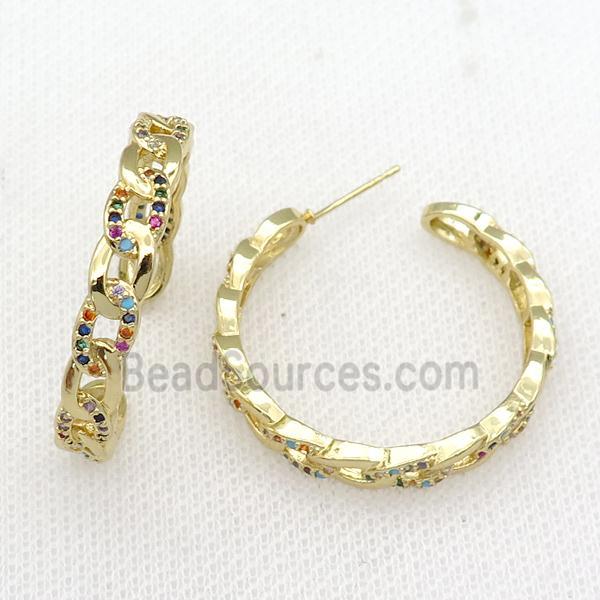 copper Stud Earrings paved zircon, infinity, gold plated