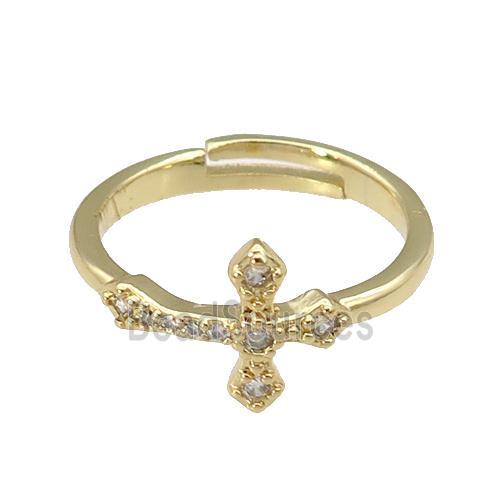 copper Rings paved zircon, cross, gold plated