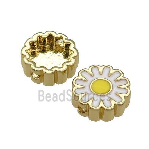 copper Sunflower beads with white enamel, gold plated