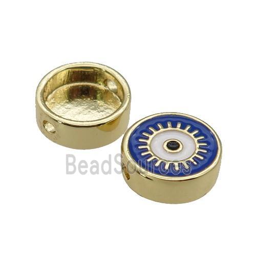 copper circle Eye beads with darkblue enamel, gold plated