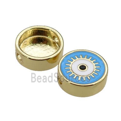 copper circle Eye beads with blue enamel, gold plated