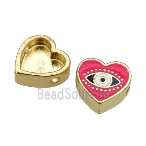 copper Heart beads with hotpink enamel, Evil Eye, gold plated