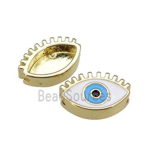 copper Evil Eye beads with white enamel, gold plated