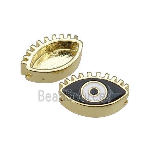 copper Evil Eye beads with black enamel, gold plated