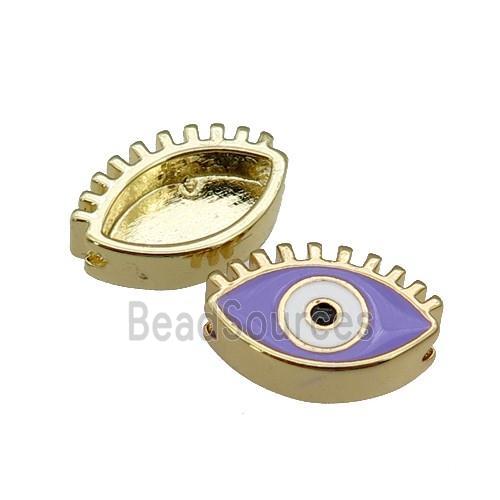 copper Evil Eye beads with lavender enamel, gold plated