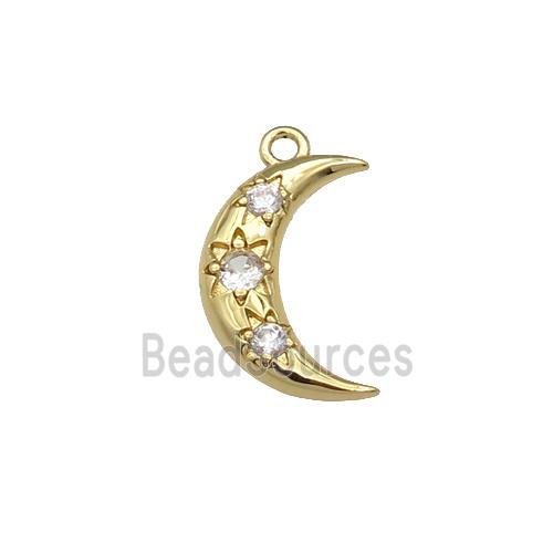 copper Moon pendant paved clear zircon, gold plated