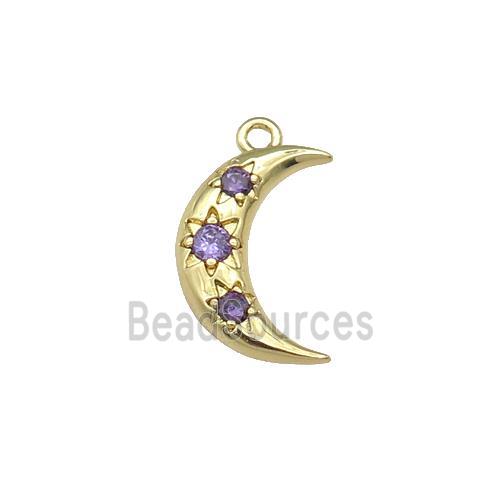 copper Moon pendant paved purple zircon, gold plated