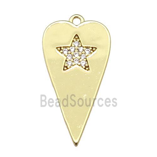 copper heart pendant paved clear zircon, gold plated