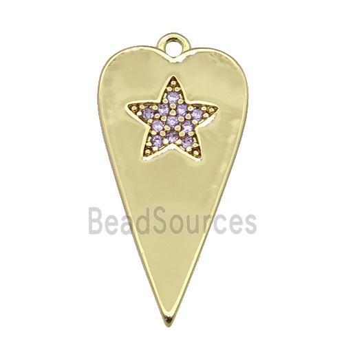 copper heart pendant paved lt.purple zircon, gold plated