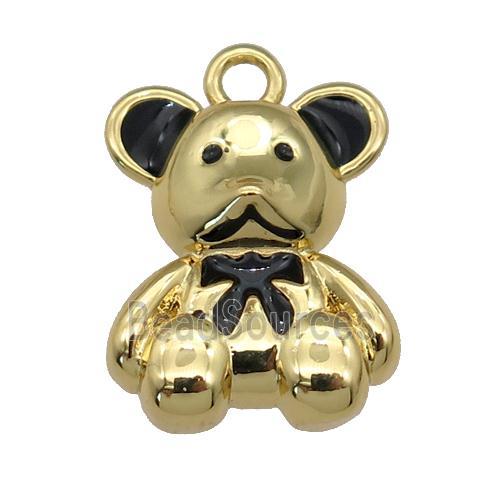 copper Bear pendant with black enamel, gold plated