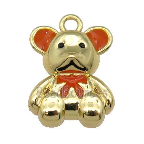 copper Bear pendant with orange enamel, gold plated