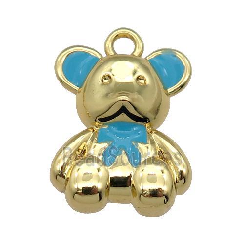 copper Bear pendant with teal enamel, gold plated