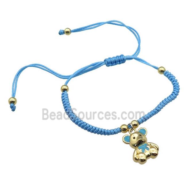 blue nylon bracelet with copper bear, adjustable