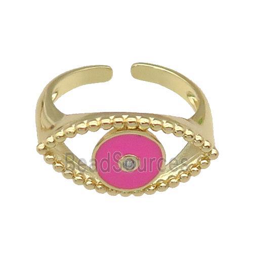 copper Ring with hotpink enamel Eye, gold plated