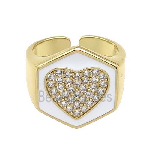 copper Heart Ring paved zircon with white enamel, gold plated