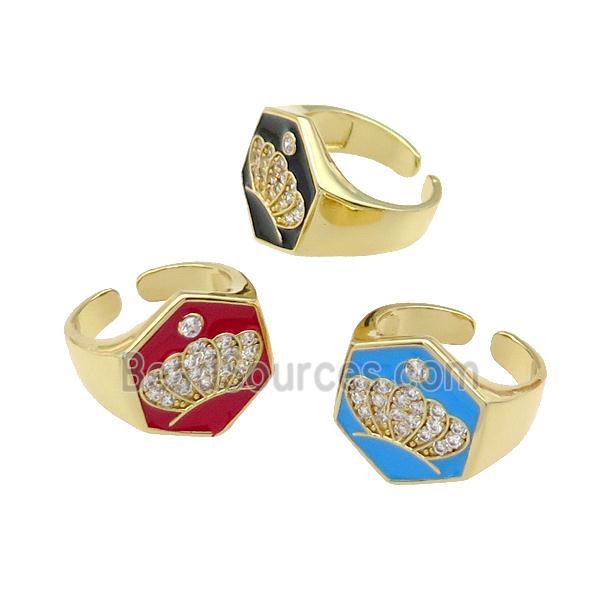 copper Crown Rings paved zircon with enamel, gold plated, mixed