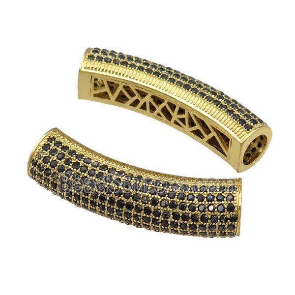 copper tube beads paved black zircon, gold plated