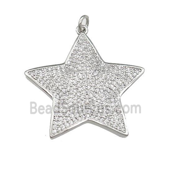 copper Star pendant paved zircon, platinum plated